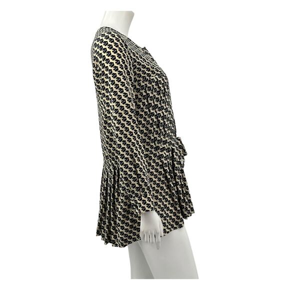 Maeve Anthropologie Top Womens XS Selva Dropwaist Pleated Tunic Geometric Birds - Picture 3 of 8